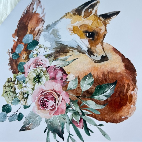 Watercolor Floral Red Fox Portrait Wall Art Illustration Print Poster Unframed - Picture 15 of 17